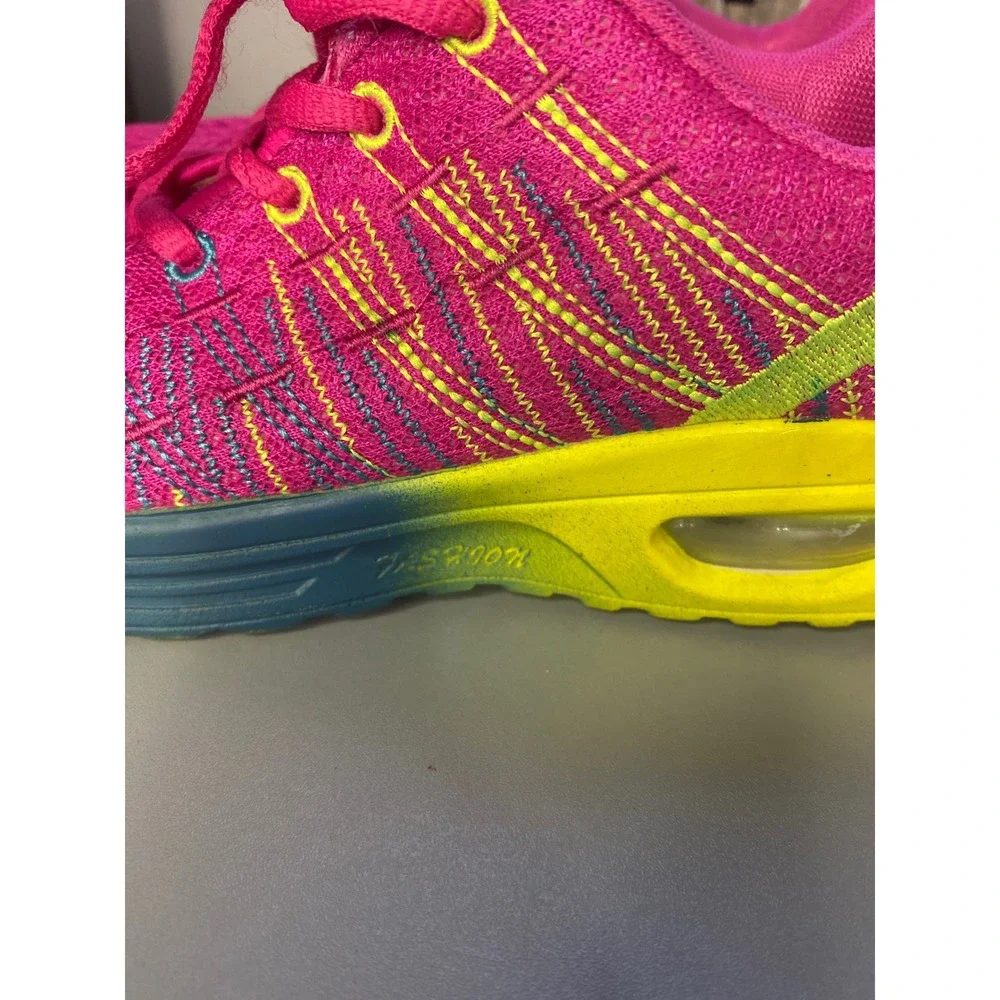 Women's Athletic Shoes‎ Pink Yellow Blue Lace Up Fashion Sneakers Size Unknown - Picture 6 of 7